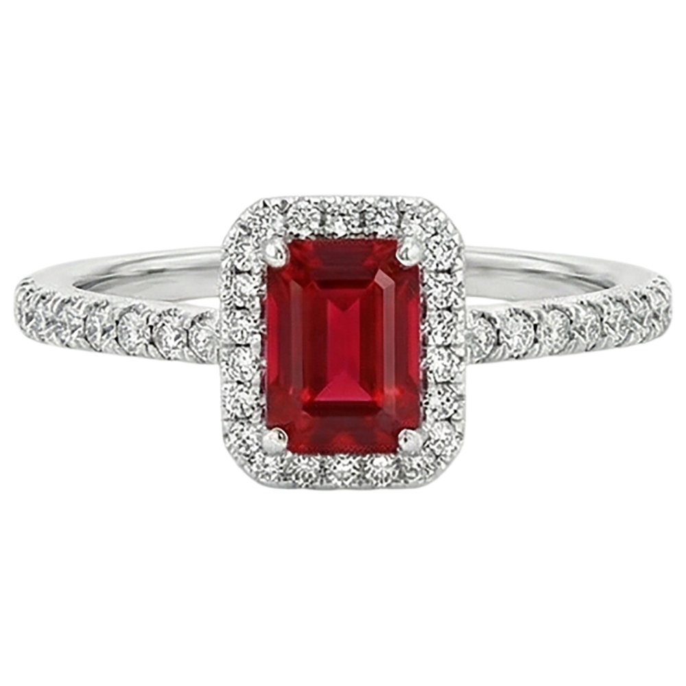 Emerald Cut Red Ruby Natural Earth Mined Diamond 2.30 Carats Anniversary Ring