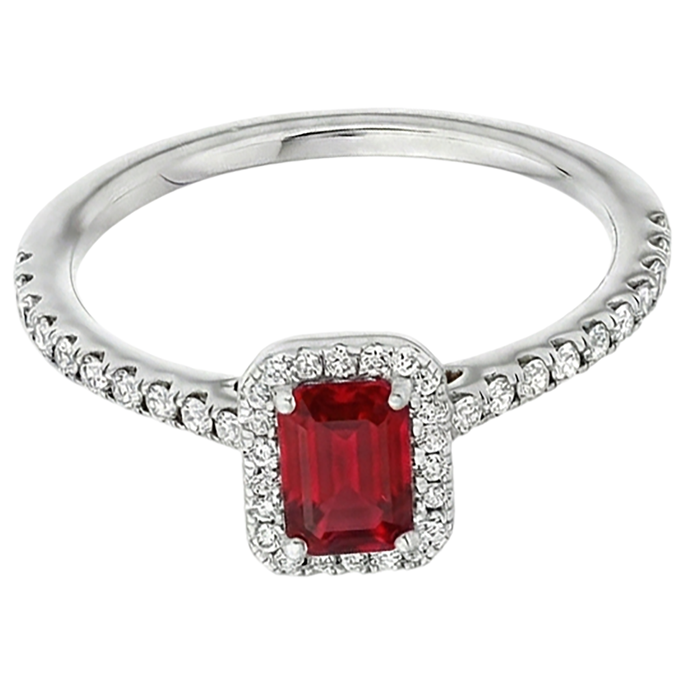 Emerald Cut Red Ruby Natural Earth Mined Diamond 2.30 Carats Anniversary Ring