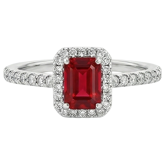Emerald Cut Ruby Round Natural Earth Mined DIAMOND ( NOT LAB GROWN )s Ring 2.30 Carats 14K White Gold