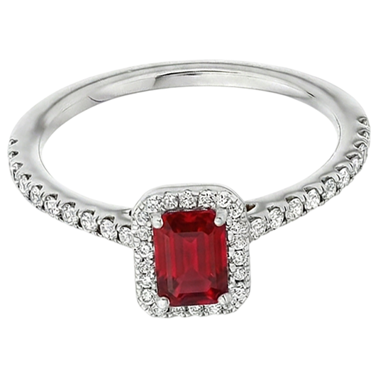 Emerald Cut Ruby Round Natural Earth Mined DIAMOND ( NOT LAB GROWN )s Ring 2.30 Carats 14K White Gold