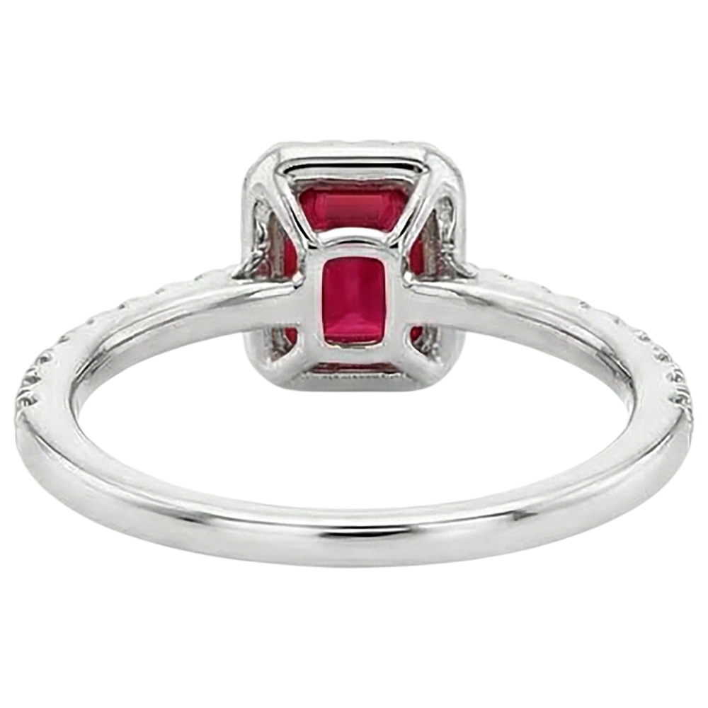 Emerald Cut Ruby Round Natural Earth Mined DIAMOND ( NOT LAB GROWN )s Ring 2.30 Carats 14K White Gold