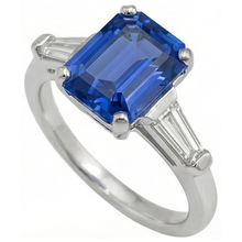Emerald Cut Sapphire Gem Ring With Baguette Natural Earth Mined Diamonds