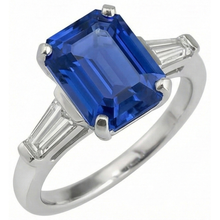 Emerald Cut Sapphire Gem Ring With Baguette Natural Earth Mined Diamonds