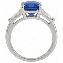 Emerald Cut Sapphire Gem Ring With Baguette Natural Earth Mined Diamonds
