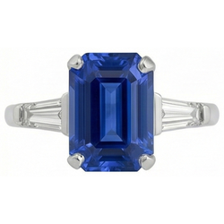 Emerald Cut Sapphire Gem Ring With Baguette Natural Earth Mined Diamonds