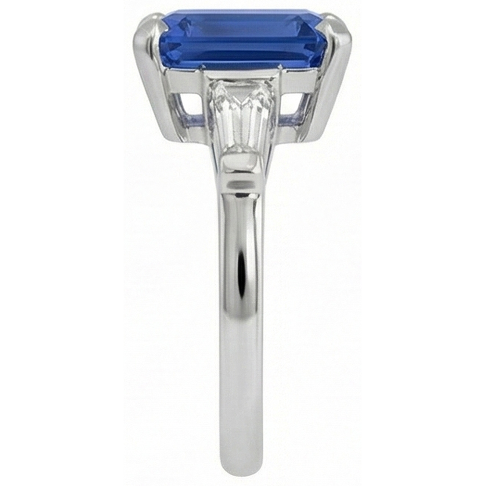 Emerald Cut Sapphire Gem Ring With Baguette Natural Earth Mined Diamonds