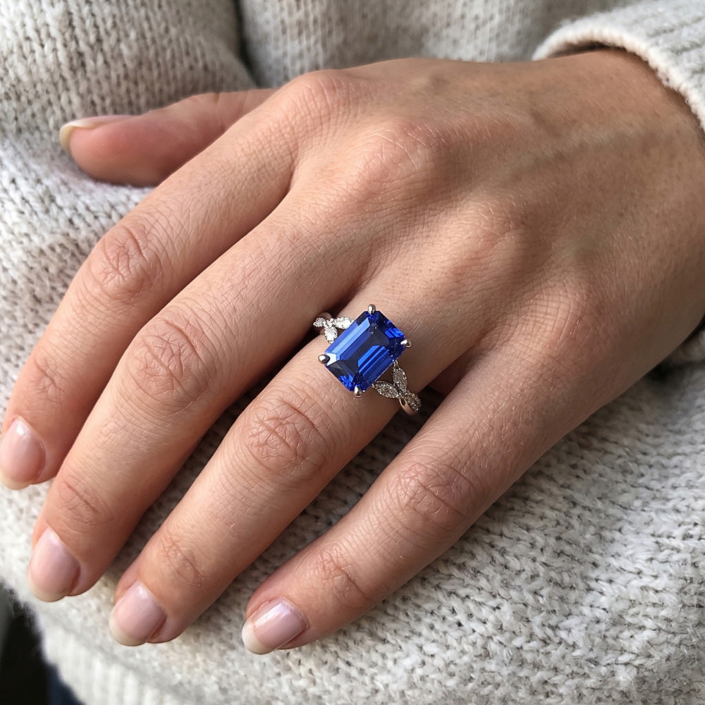 Emerald Cut Sapphire Women's Ring