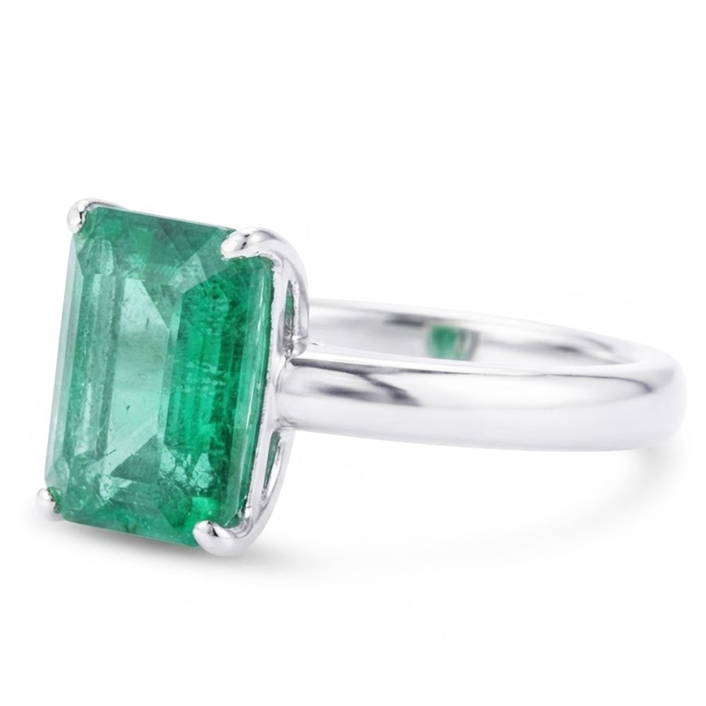 Emerald Cut Solitaire 10 Carat Green Emerald Wedding Ring White 14K