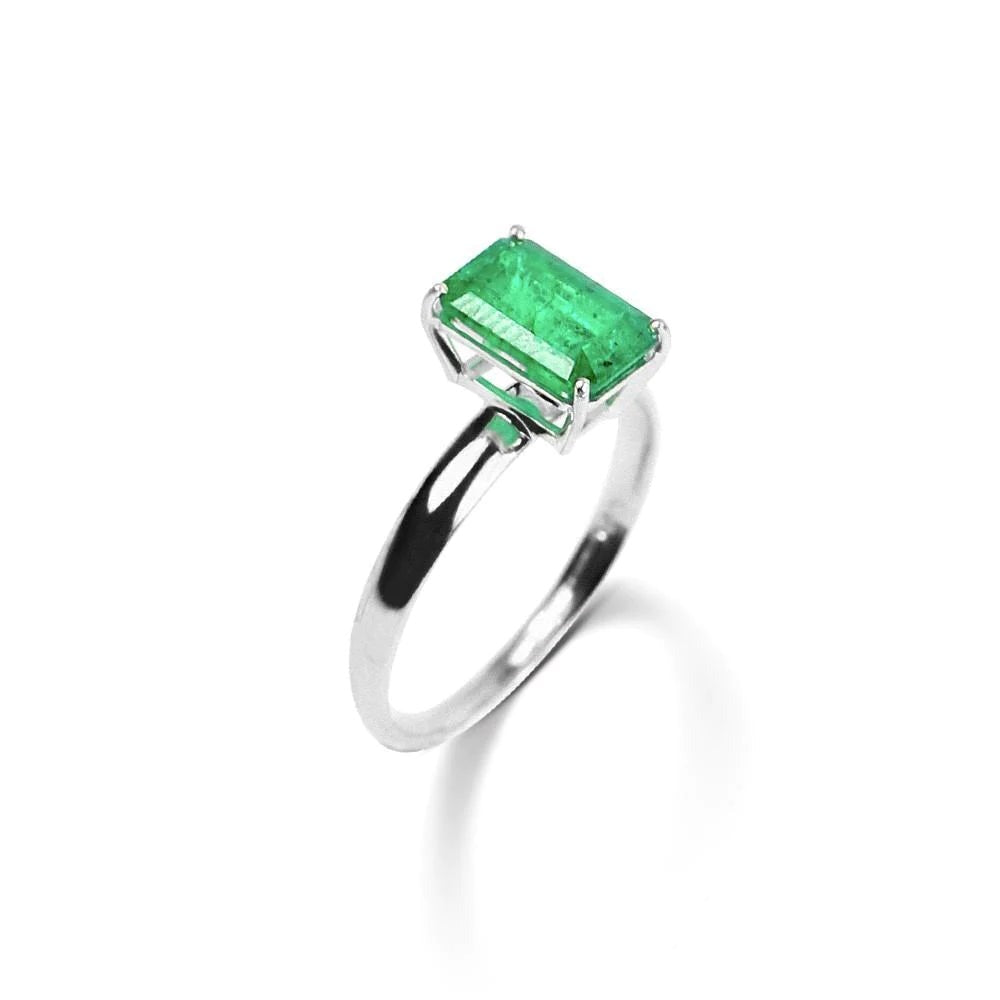 Emerald Cut Solitaire 10 Carat Green Emerald Wedding Ring White 14K