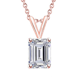 Emerald Cut Solitaire Genuine Diamond Pendant Necklace 1.50 Ct. Rose Gold 14K