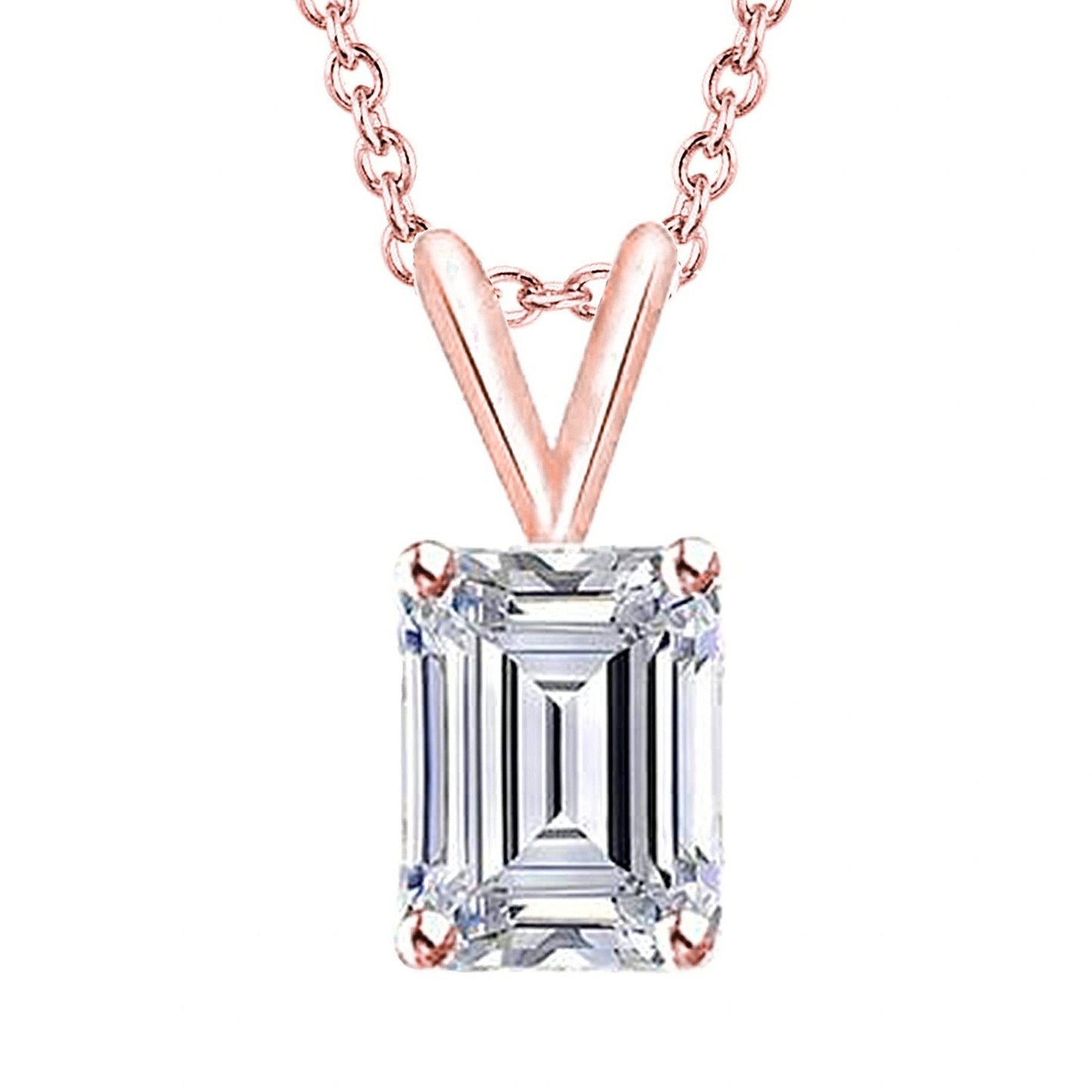 Emerald Cut Solitaire Genuine Diamond Pendant Necklace 1.50 Ct. Rose Gold 14K