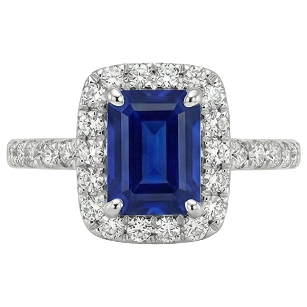 Emerald Cut Sri Lanka Sapphire Natural Earth Mined DIAMOND ( NOT LAB GROWN )s Ring 3 Ct White Gold 14K