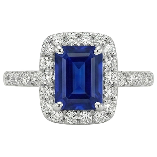Emerald Cut Sri Lanka Sapphire Natural Earth Mined DIAMOND ( NOT LAB GROWN )s Ring 3 Ct White Gold 14K