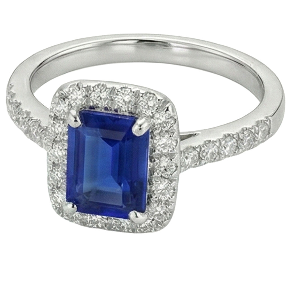 Emerald Cut Sri Lanka Sapphire Natural Earth Mined DIAMOND ( NOT LAB GROWN )s Ring 3 Ct White Gold 14K