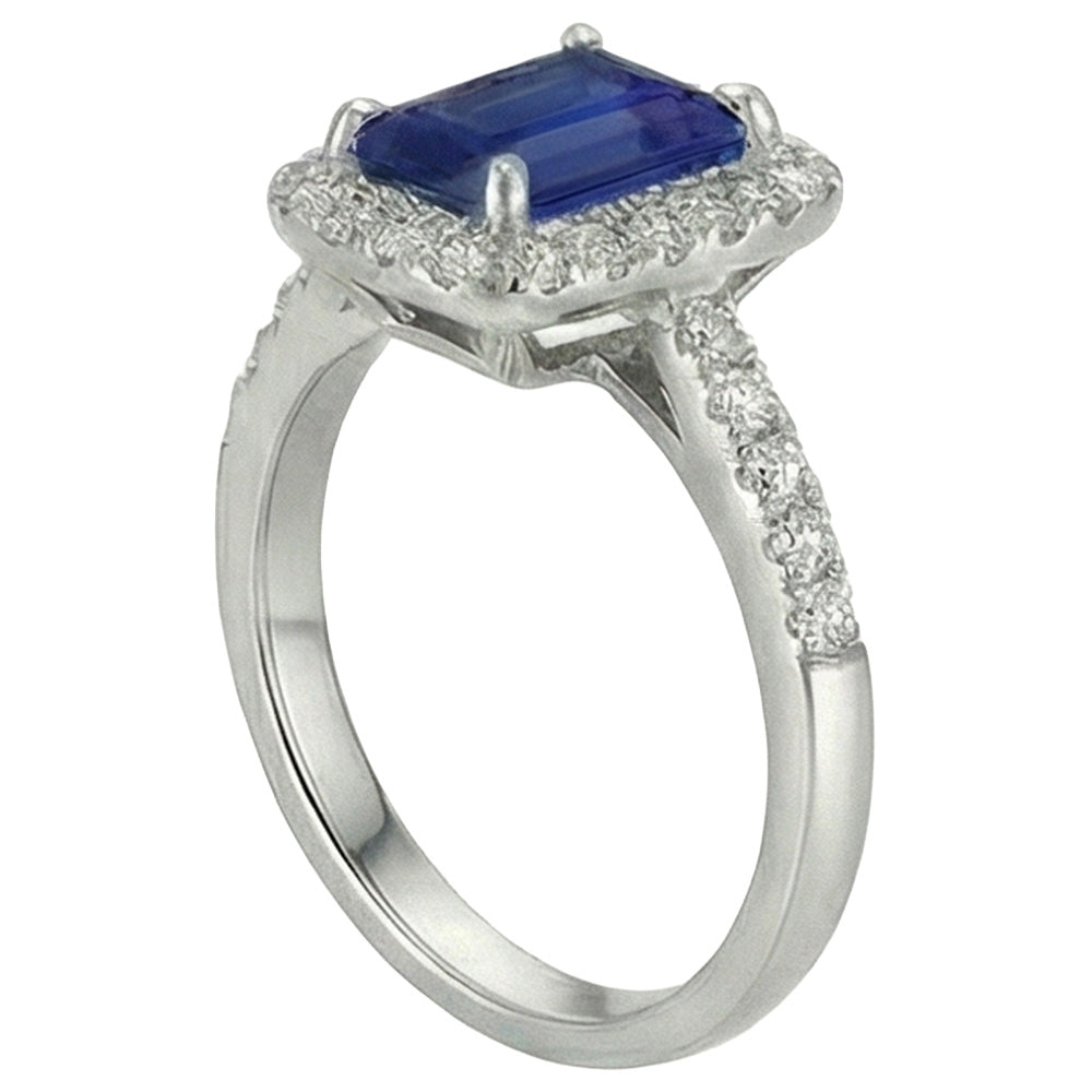 Emerald Cut Sri Lanka Sapphire Natural Earth Mined DIAMOND ( NOT LAB GROWN )s Ring 3 Ct White Gold 14K