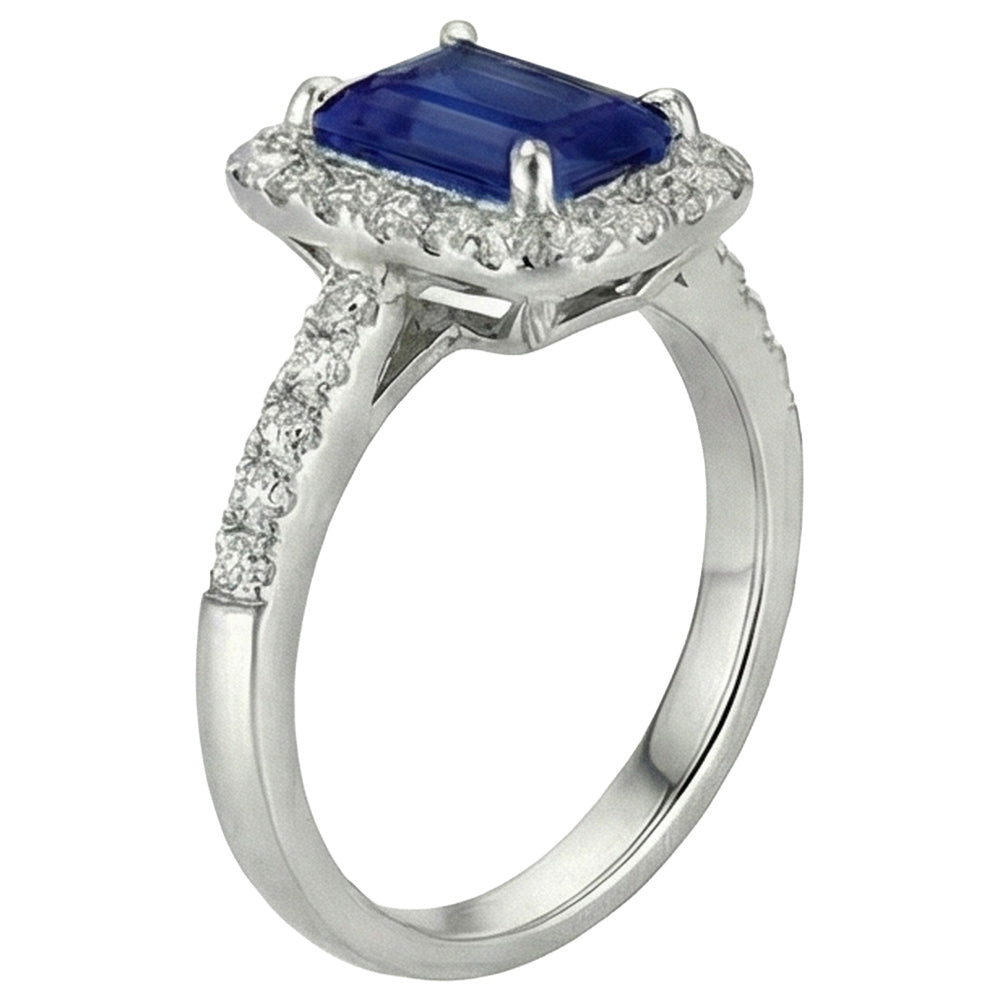 Emerald Cut Sri Lanka Sapphire Natural Earth Mined DIAMOND ( NOT LAB GROWN )s Ring 3 Ct White Gold 14K