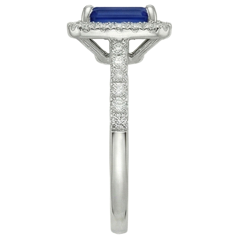 Emerald Cut Sri Lanka Sapphire Natural Earth Mined DIAMOND ( NOT LAB GROWN )s Ring 3 Ct White Gold 14K