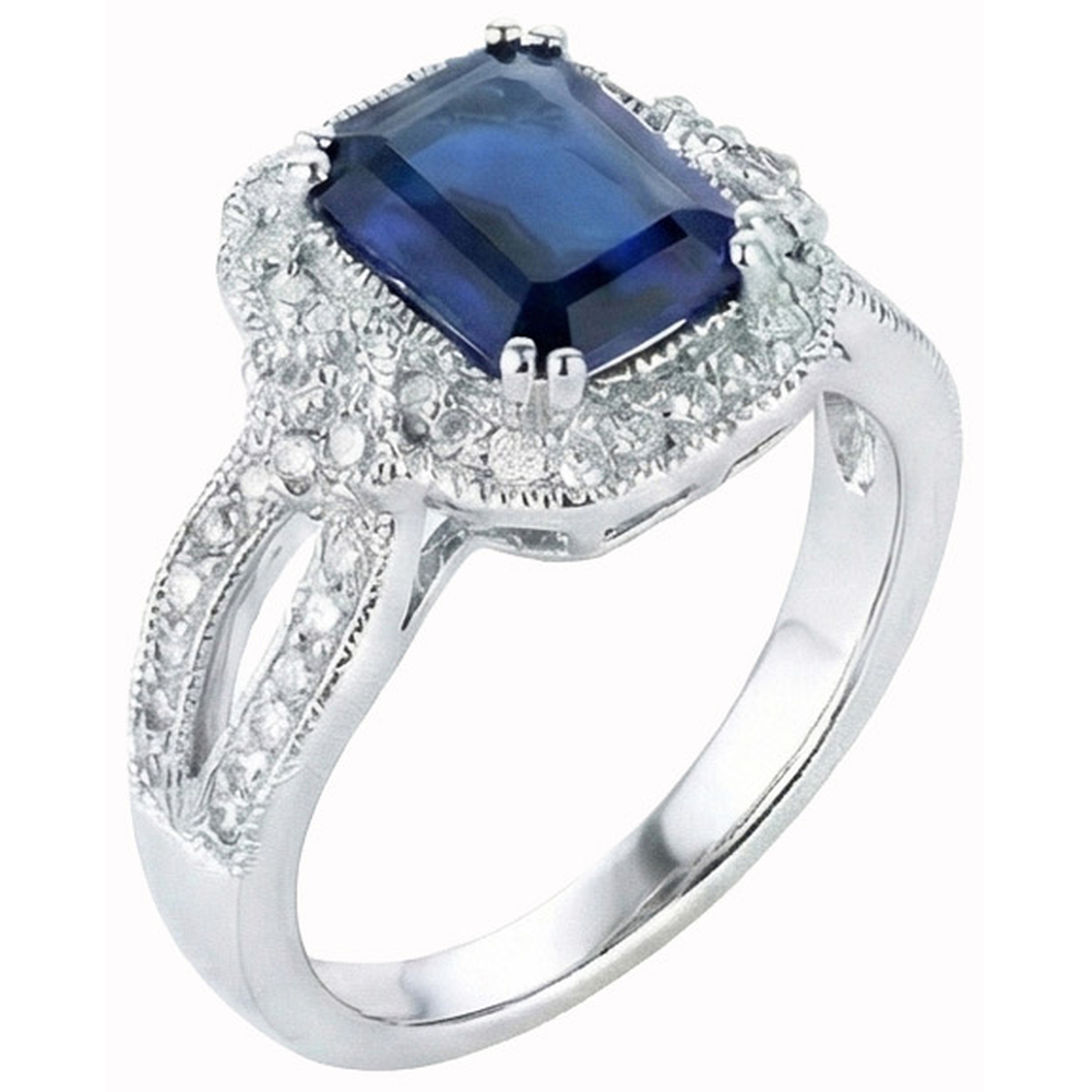 Emerald Cut Sri Lanka Sapphire Natural Earth Mined DIAMOND ( NOT LAB GROWN ) Ring White Gold 14K 3.5 Ct.