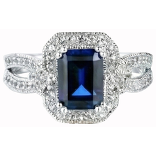 Emerald Cut Sri Lanka Sapphire Natural Earth Mined DIAMOND ( NOT LAB GROWN ) Ring White Gold 14K 3.5 Ct.