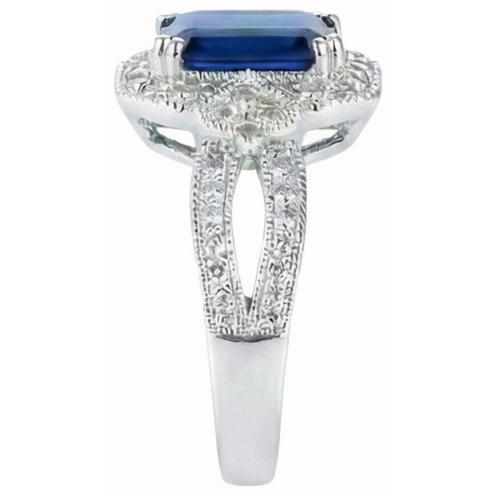 Emerald Cut Sri Lanka Sapphire Natural Earth Mined DIAMOND ( NOT LAB GROWN ) Ring White Gold 14K 3.5 Ct.
