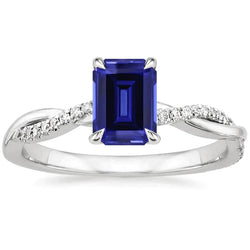 Emerald Cut Twist Shank Sapphire Ring