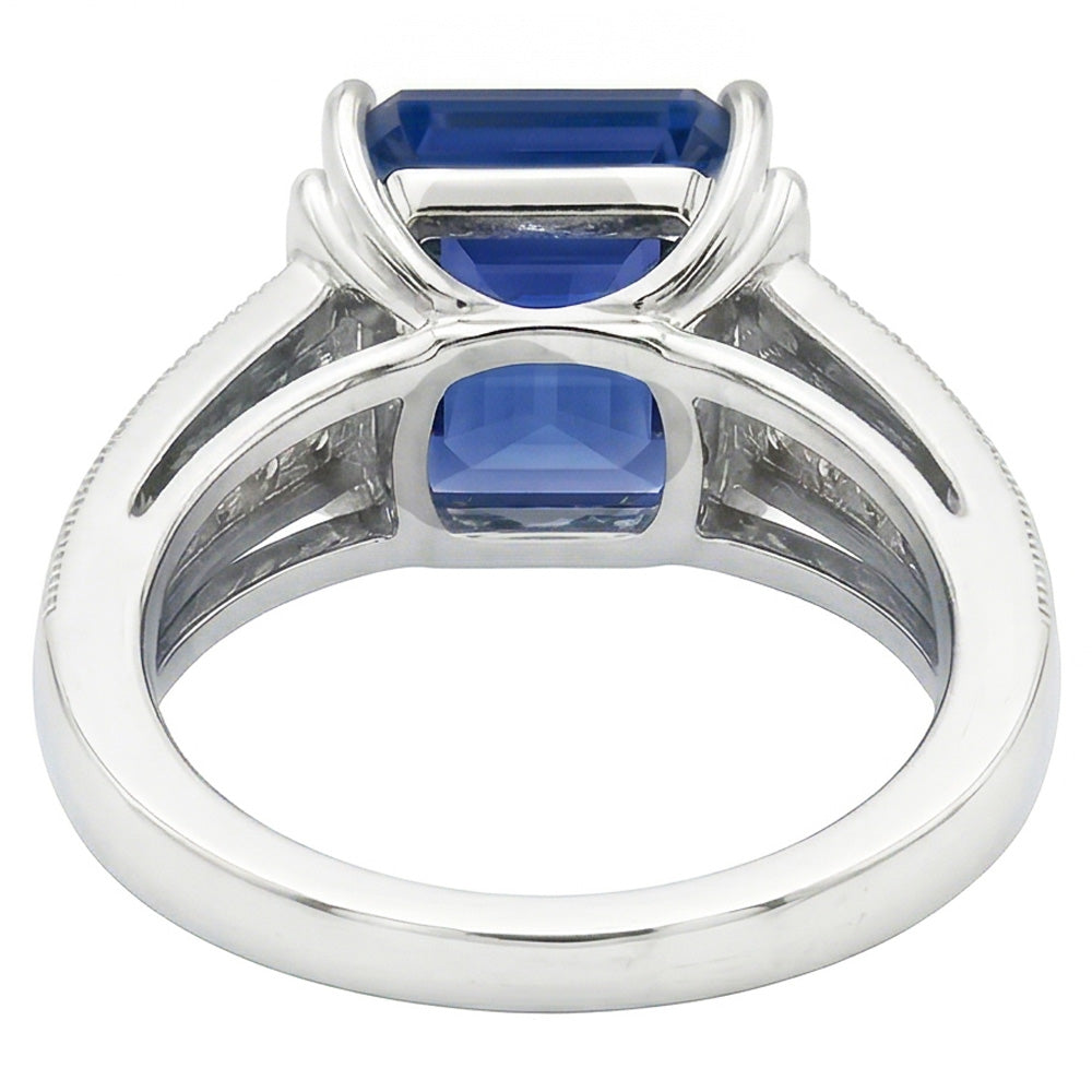 Emerald Gemstone Ring Bar Set Blue Sapphire Double Shank 3.50 Carats