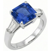 Emerald Gemstone Ring Ceylon Sapphire 6 Carat Tapered Baguette Natural Earth Mined Diamond