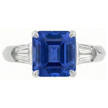 Emerald Gemstone Ring Ceylon Sapphire 6 Carat Tapered Baguette Natural Earth Mined Diamond