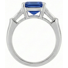 Emerald Gemstone Ring Ceylon Sapphire 6 Carat Tapered Baguette Natural Earth Mined Diamond