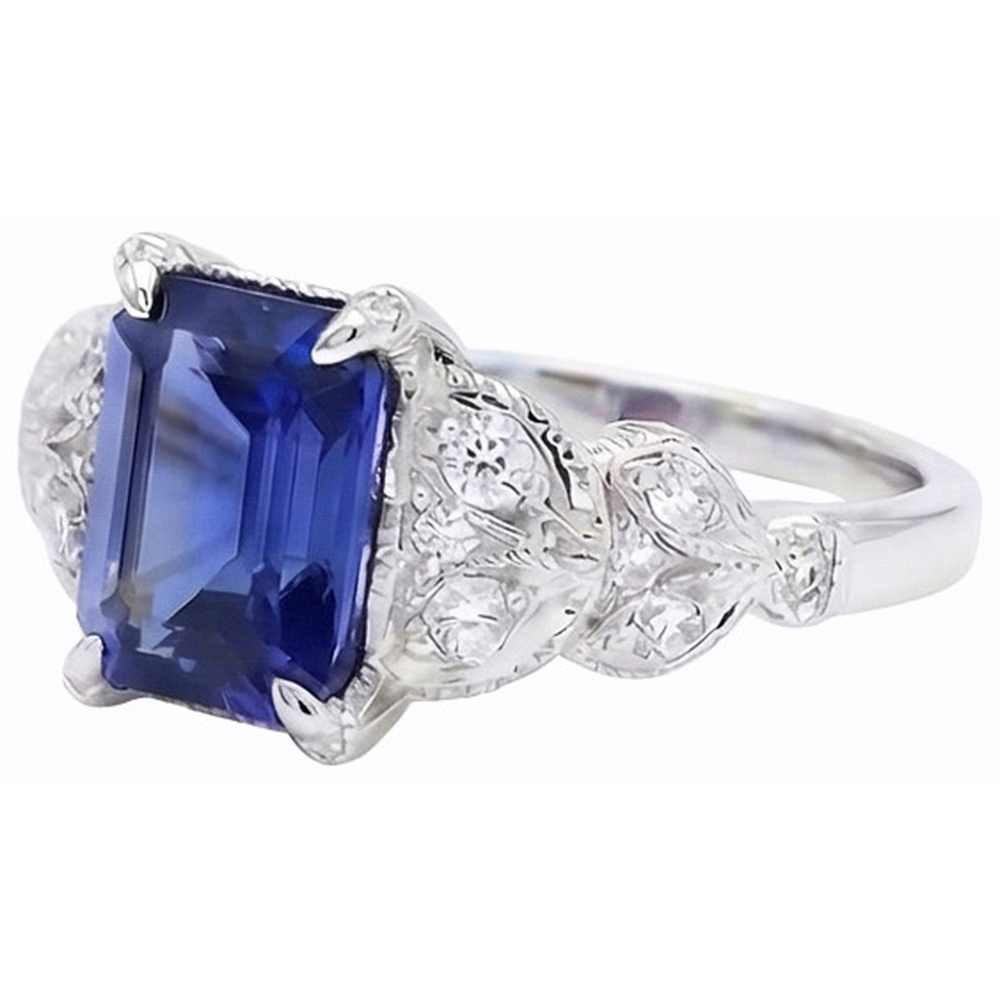Emerald Gemstone Ring Ceylon Sapphire Leaf Style Natural Earth Mined Diamonds 3.50 Carats