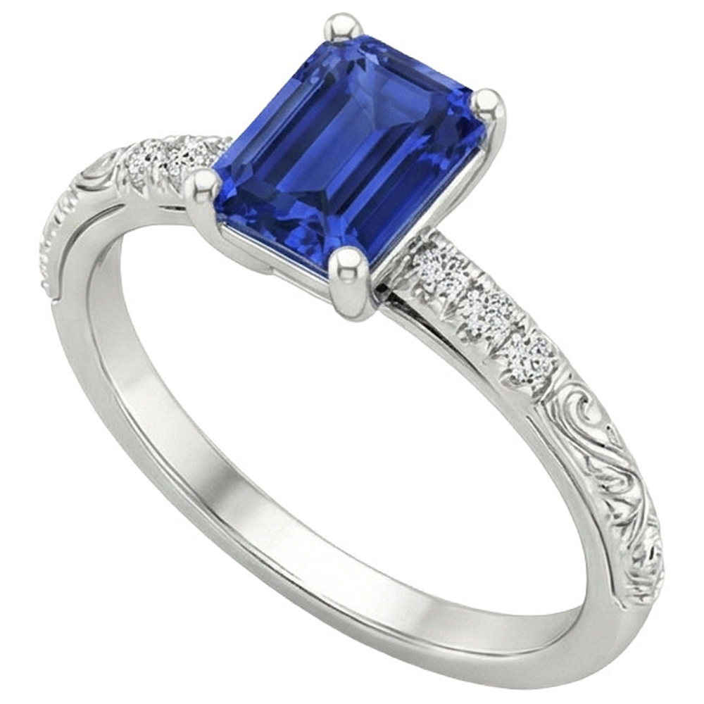 Emerald Gemstone with Accents Ring Blue Sapphire & Natural Earth Mined Diamond 3.50 Carats