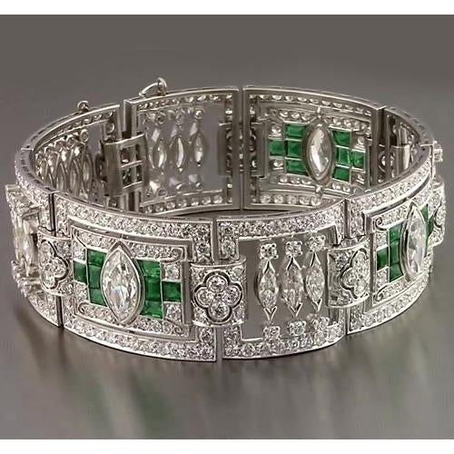 Emerald Natural Diamond Bracelet 32 Carats White Gold 14K