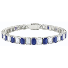 Emerald Natural Earth Mined DIAMOND ( NOT LAB GROWN ) Ceylon Sapphire Tennis Bracelet Prong Set