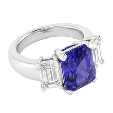 Emerald Natural Earth Mined Diamond 3 Stone Ring 2 Carats Blue Sapphire Radiant Cut Gold