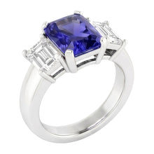 Emerald Natural Earth Mined Diamond 3 Stone Ring 2 Carats Blue Sapphire Radiant Cut Gold