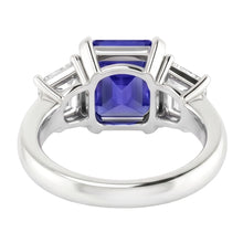 Emerald Natural Earth Mined Diamond 3 Stone Ring 2 Carats Blue Sapphire Radiant Cut Gold