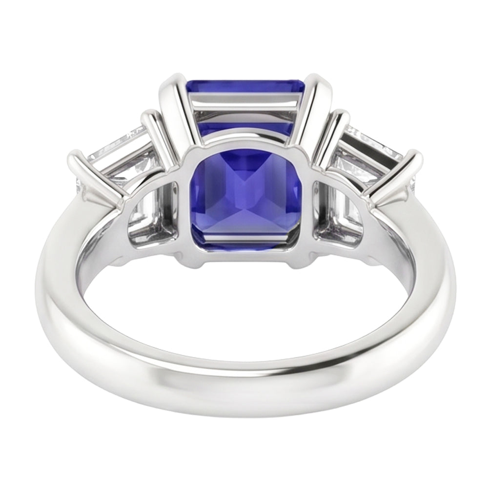 Emerald Natural Earth Mined Diamond 3 Stone Ring 2 Carats Blue Sapphire Radiant Cut Gold