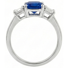 natural radiant sapphire 2.50ct ring on white background