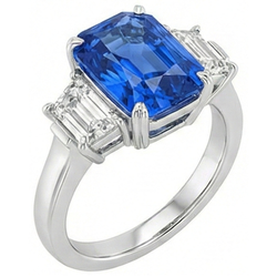 Emerald Natural Earth Mined Diamond Anniversary Ring 3 Carats Light Blue Sapphire 3 Stone