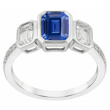 Emerald Natural Earth Mined Diamond Bezel Set Blue Sapphire Ring 3 Stone Style 2.50 Carats