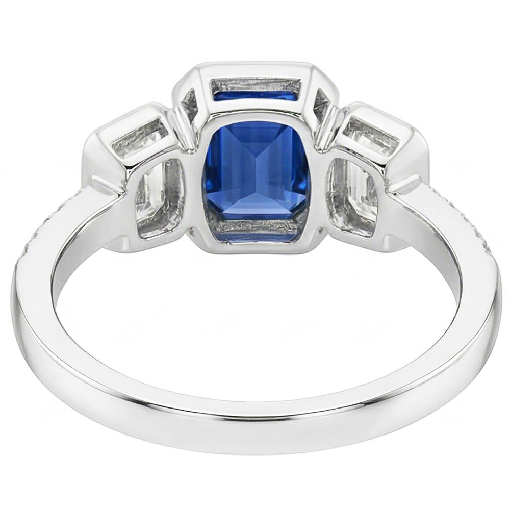 Emerald Natural Earth Mined Diamond Bezel Set Blue Sapphire Ring 3 Stone Style 2.50 Carats
