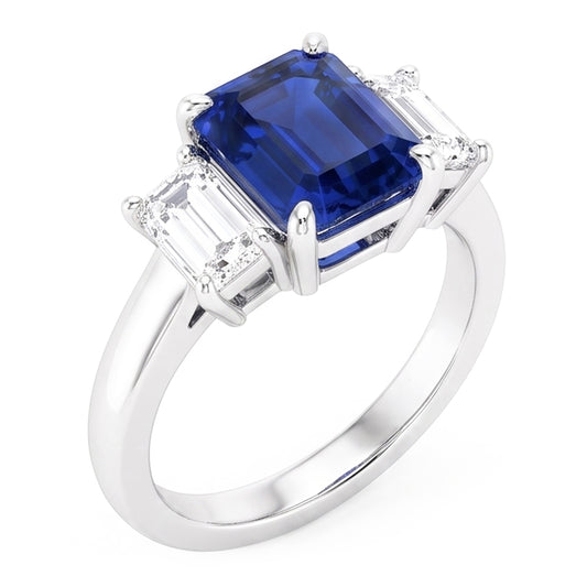 Emerald Natural Earth Mined Diamond Engagement Ring Ceylon Sapphire Basket Set 4 Carats