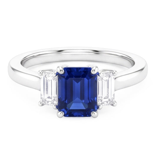 Emerald Natural Earth Mined Diamond Engagement Ring Ceylon Sapphire Basket Set 4 Carats