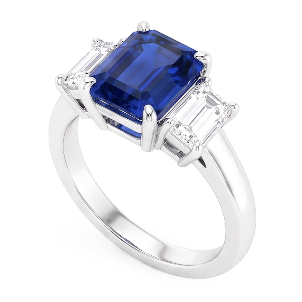 Emerald Natural Earth Mined Diamond Engagement Ring Ceylon Sapphire Basket Set 4 Carats
