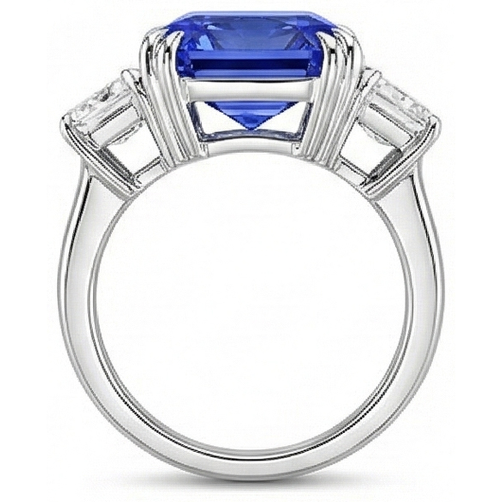 natural radiant sapphire 5ct ring on white background