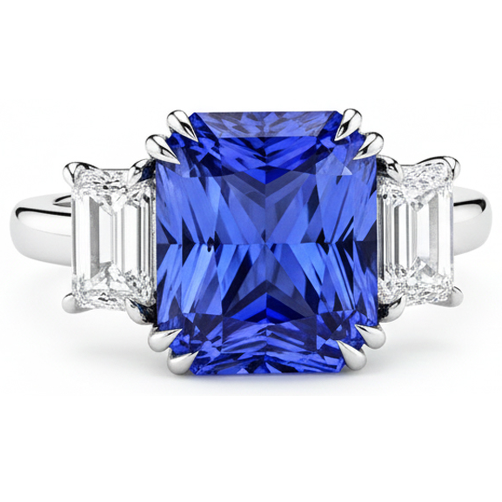 natural radiant sapphire 5ct ring close up detail