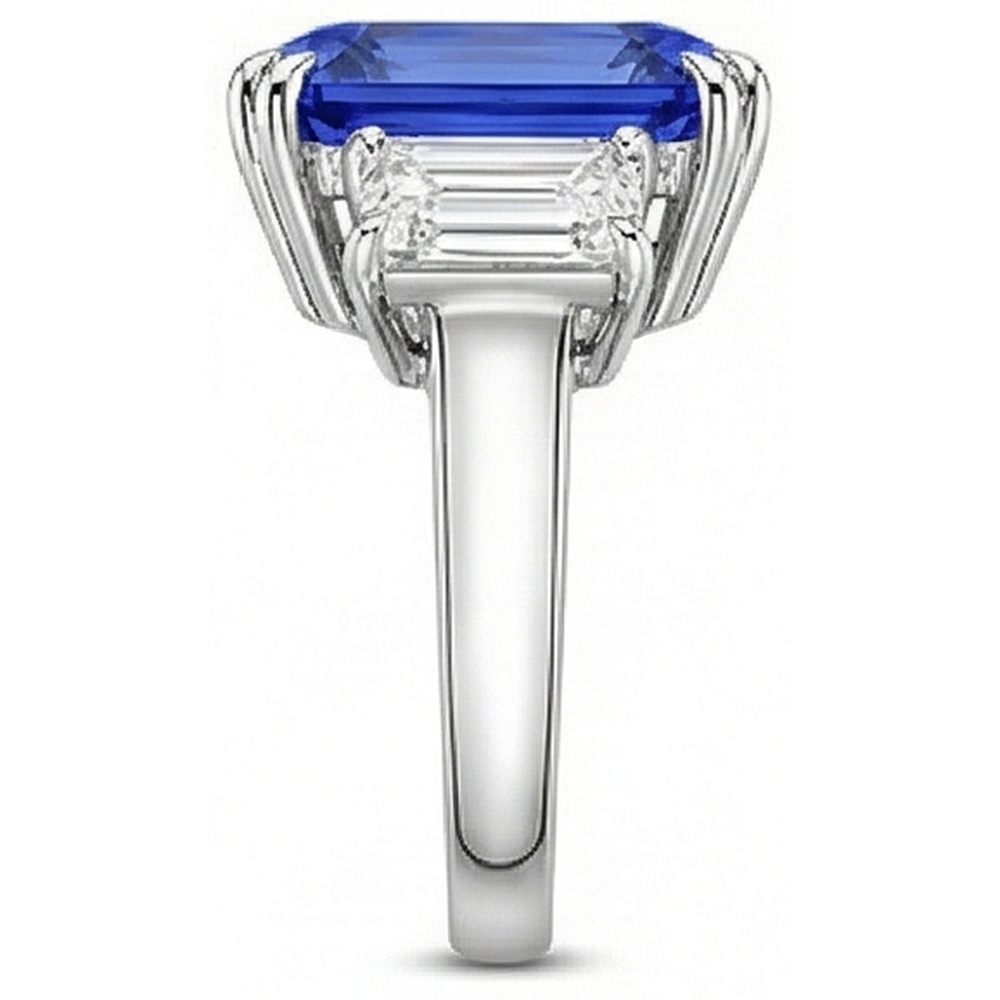 natural radiant sapphire 5ct ring profile view