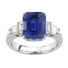 Emerald Natural Earth Mined Diamond Ring Vintage Style Sapphire Baguette Sides 3.50 Carats