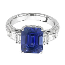 Emerald Natural Earth Mined Diamond Ring Vintage Style Sapphire Baguette Sides 3.50 Carats