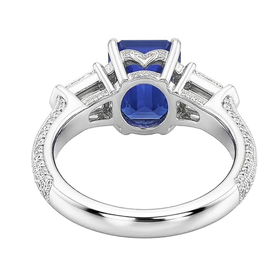 Emerald Natural Earth Mined Diamond Ring Vintage Style Sapphire Baguette Sides 3.50 Carats